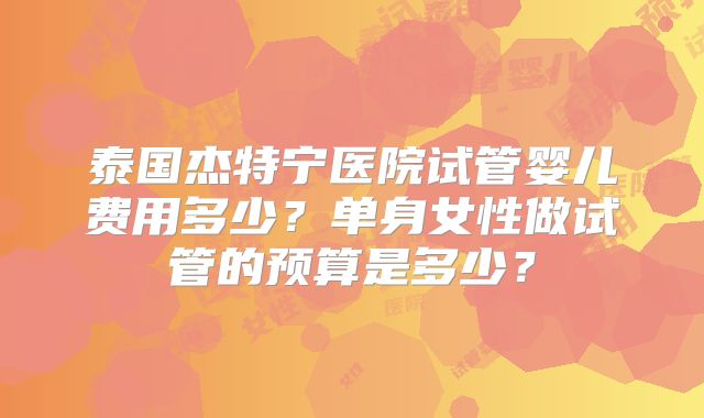 泰国杰特宁医院试管婴儿费用多少？单身女性做试管的预算是多少？