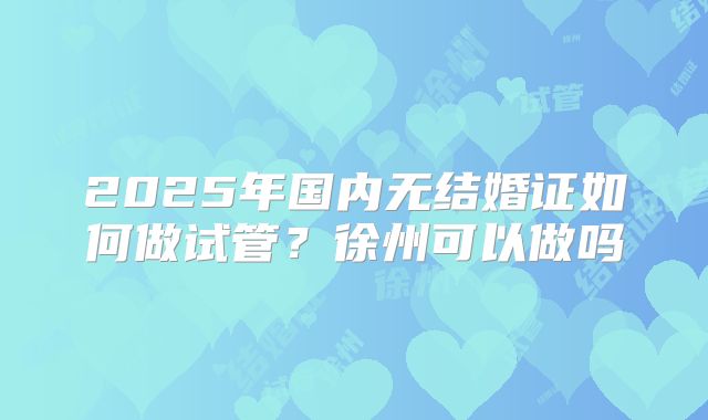 2025年国内无结婚证如何做试管?徐州可以做吗