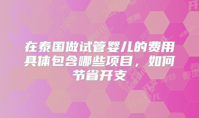 在泰国做试管婴儿的费用具体包含哪些项目,如何节省开支