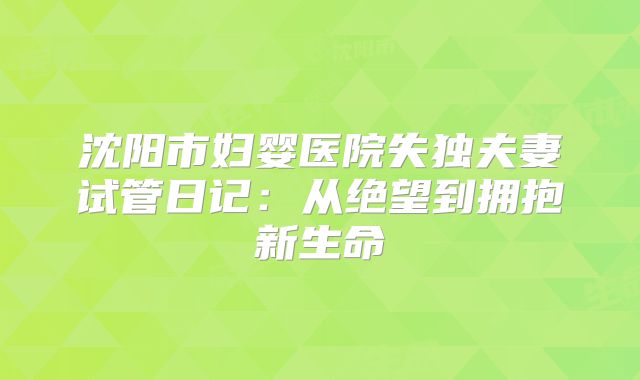 沈阳市妇婴医院失独夫妻试管日记:从绝望到拥抱新生命