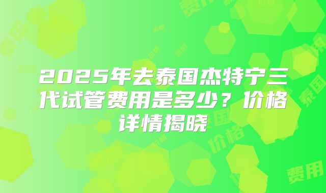 2025年去泰国杰特宁三代试管费用是多少？价格详情揭晓
