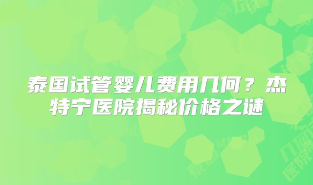 泰国试管婴儿费用几何?杰特宁医院揭秘价格之谜