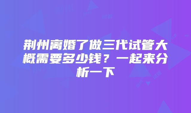 荆州离婚了做三代试管大概需要多少钱?一起来分析一下