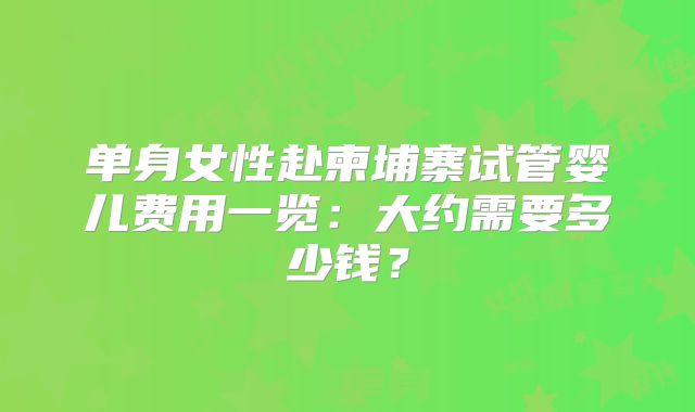 单身女性赴柬埔寨试管婴儿费用一览：大约需要多少钱？