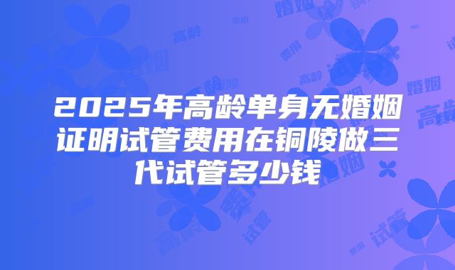 2025年高龄单身无婚姻证明试管费用在铜陵做三代试管多少钱