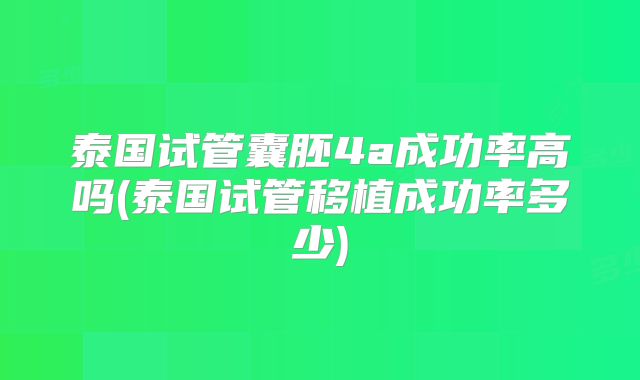 泰国试管囊胚4a成功率高吗(泰国试管移植成功率多少)