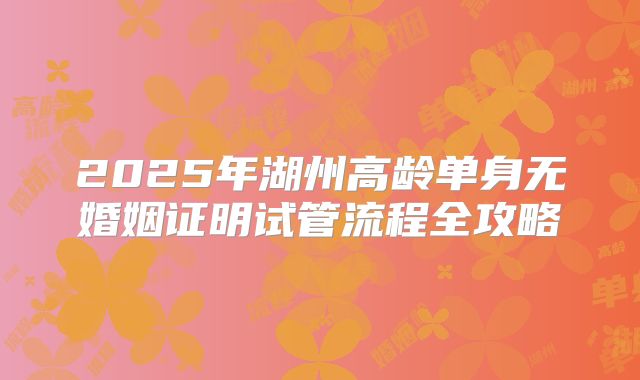 2025年湖州高龄单身无婚姻证明试管流程全攻略