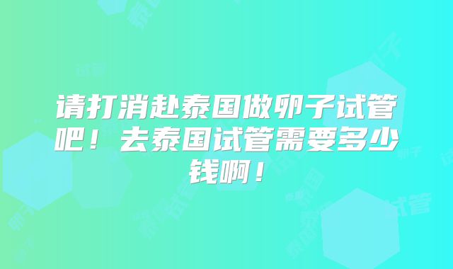 请打消赴泰国做卵子试管吧!去泰国试管需要多少钱啊!