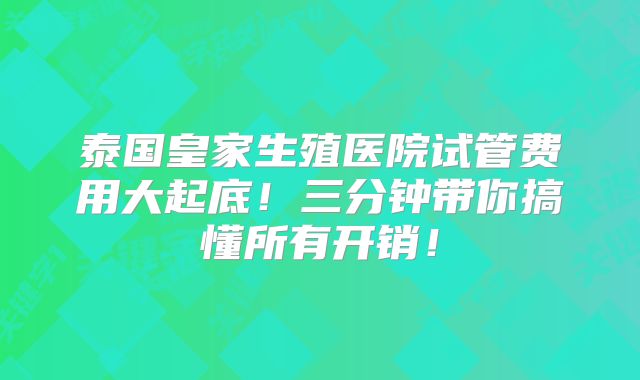泰国皇家生殖医院试管费用大起底！三分钟带你搞懂所有开销！