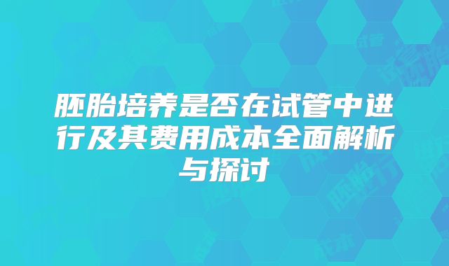胚胎培养是否在试管中进行及其费用成本全面解析与探讨