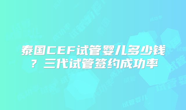 泰国CEF试管婴儿多少钱？三代试管签约成功率