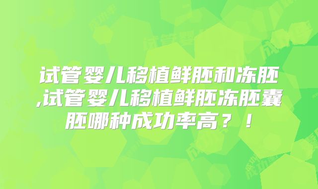 试管婴儿移植鲜胚和冻胚,试管婴儿移植鲜胚冻胚囊胚哪种成功率高?!