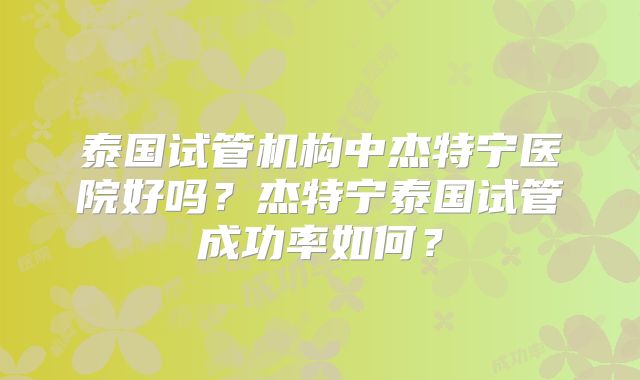 泰国试管机构中杰特宁医院好吗？杰特宁泰国试管成功率如何？