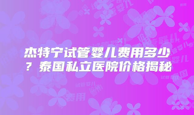 杰特宁试管婴儿费用多少?泰国私立医院价格揭秘
