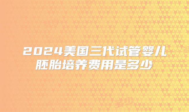2024美国三代试管婴儿胚胎培养费用是多少