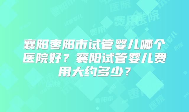 襄阳枣阳市试管婴儿哪个医院好？襄阳试管婴儿费用大约多少？