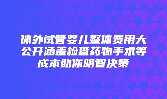 体外试管婴儿整体费用大公开涵盖检查药物手术等成本助你明智决策