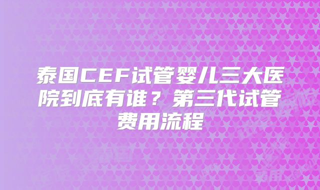 泰国CEF试管婴儿三大医院到底有谁？第三代试管费用流程