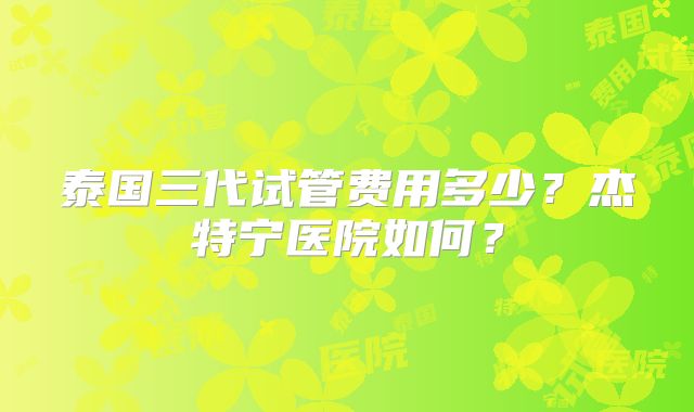 泰国三代试管费用多少？杰特宁医院如何？