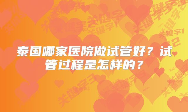 泰国哪家医院做试管好？试管过程是怎样的？