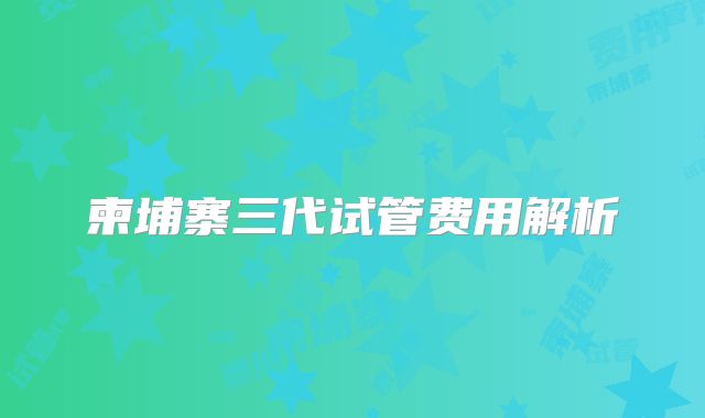 柬埔寨三代试管费用解析