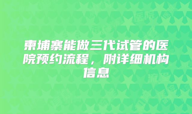 柬埔寨能做三代试管的医院预约流程，附详细机构信息