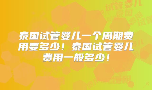 泰国试管婴儿一个周期费用要多少！泰国试管婴儿费用一般多少！