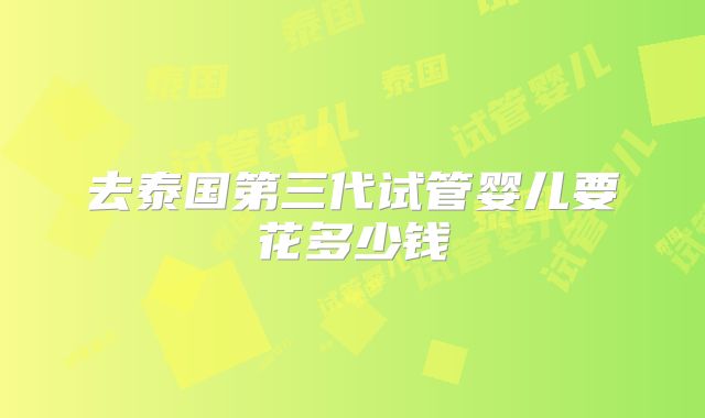去泰国第三代试管婴儿要花多少钱