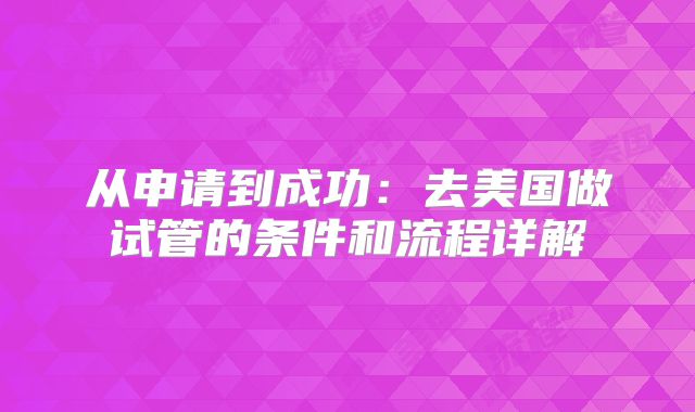 从申请到成功：去美国做试管的条件和流程详解