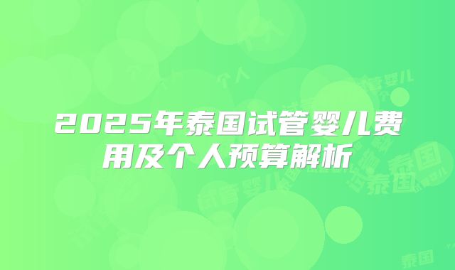 2025年泰国试管婴儿费用及个人预算解析