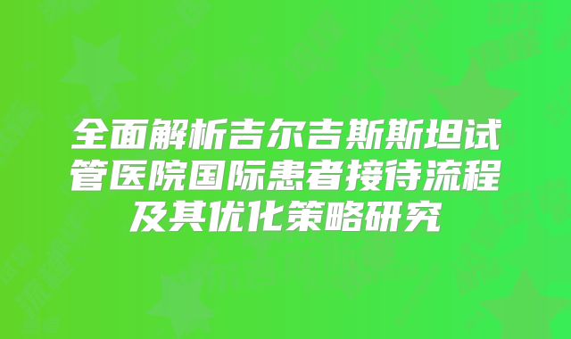 全面解析吉尔吉斯斯坦试管医院国际患者接待流程及其优化策略研究