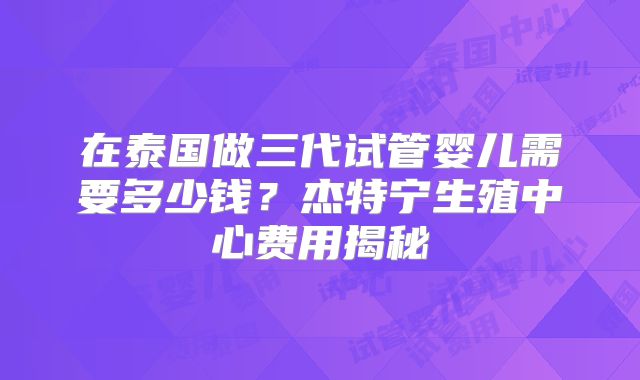 在泰国做三代试管婴儿需要多少钱？杰特宁生殖中心费用揭秘
