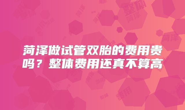 菏泽做试管双胎的费用贵吗？整体费用还真不算高