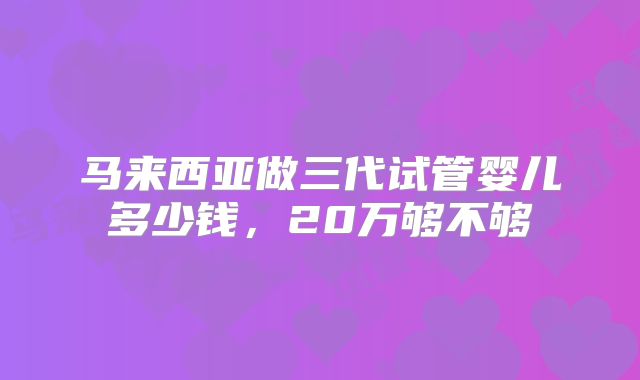 马来西亚做三代试管婴儿多少钱，20万够不够