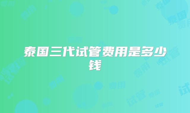 泰国三代试管费用是多少钱