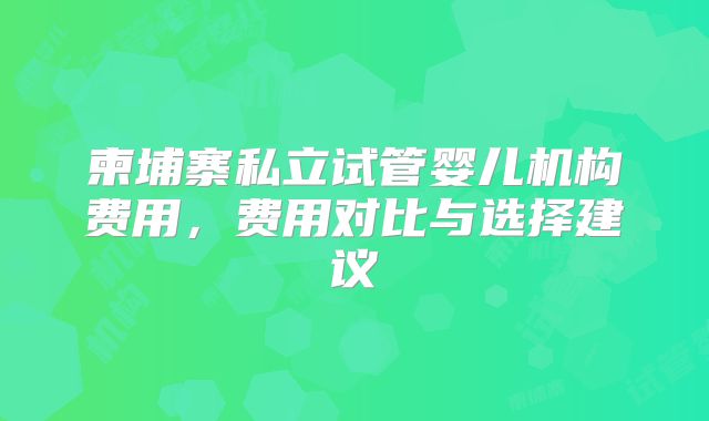 柬埔寨私立试管婴儿机构费用，费用对比与选择建议