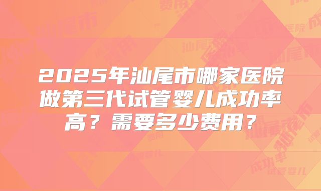 2025年汕尾市哪家医院做第三代试管婴儿成功率高？需要多少费用？