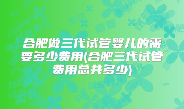 合肥做三代试管婴儿的需要多少费用(合肥三代试管费用总共多少)