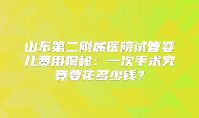 山东第二附属医院试管婴儿费用揭秘：一次手术究竟要花多少钱？