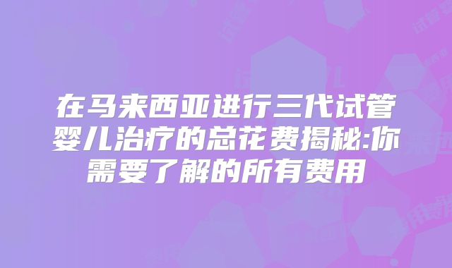 在马来西亚进行三代试管婴儿治疗的总花费揭秘:你需要了解的所有费用