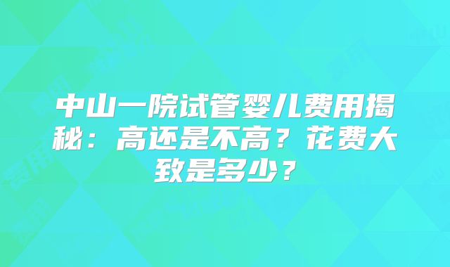 中山一院试管婴儿费用揭秘:高还是不高?花费大致是多少?