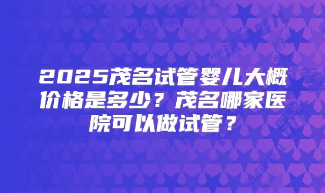 2025茂名试管婴儿大概价格是多少？茂名哪家医院可以做试管？