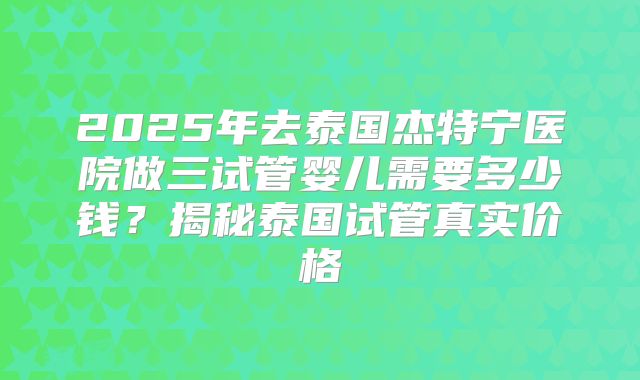 2025年去泰国杰特宁医院做三试管婴儿需要多少钱？揭秘泰国试管真实价格