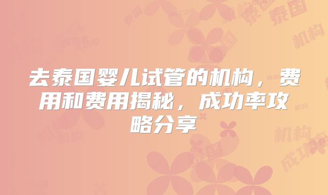 去泰国婴儿试管的机构，费用和费用揭秘，成功率攻略分享