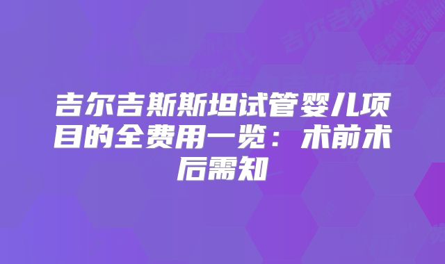 吉尔吉斯斯坦试管婴儿项目的全费用一览：术前术后需知