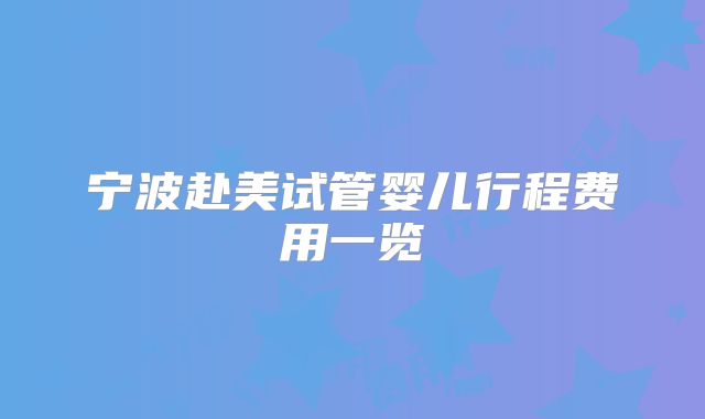 宁波赴美试管婴儿行程费用一览