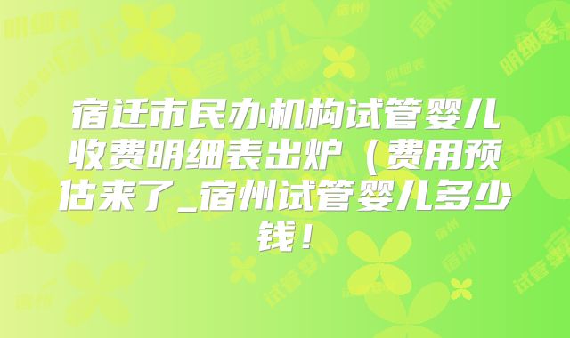 宿迁市民办机构试管婴儿收费明细表出炉(费用预估来了_宿州试管婴儿多少钱!