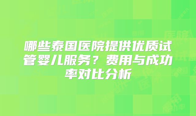 哪些泰国医院提供优质试管婴儿服务?费用与成功率对比分析