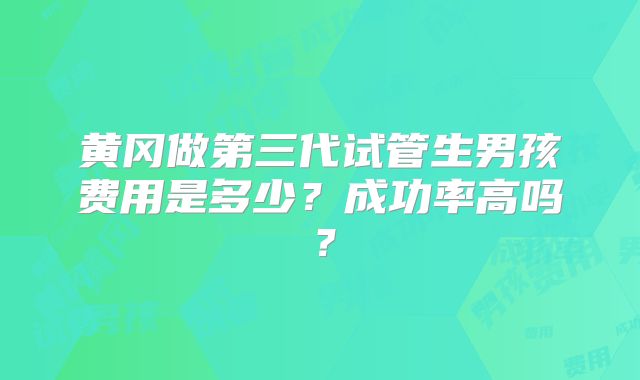 黄冈做第三代试管生男孩费用是多少？成功率高吗？