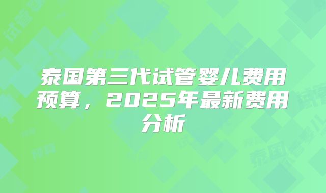 泰国第三代试管婴儿费用预算，2025年最新费用分析